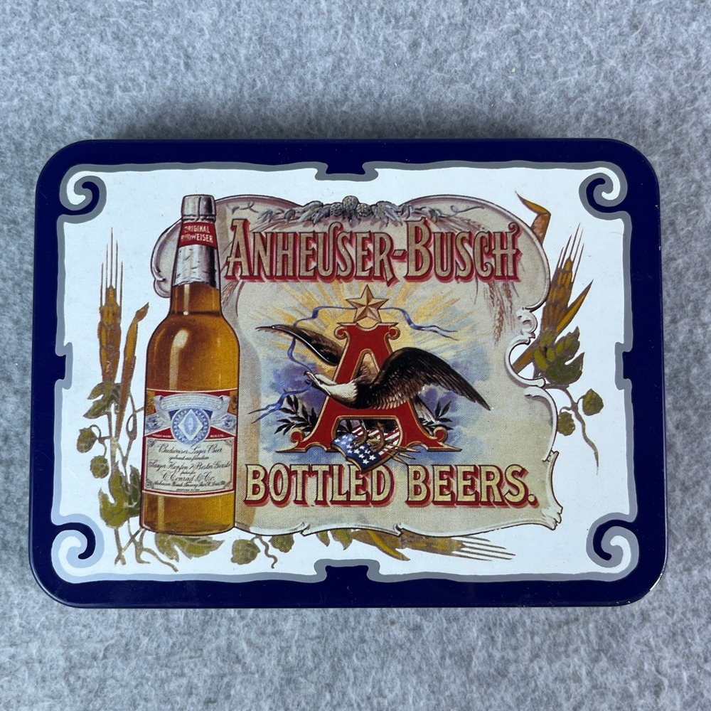 Vintage Anheuser Busch Bottled Beers Playing Cards Tin Set 1988 England 1 Sealed